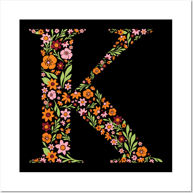 Retro Floral Letter K Wall Art by zeljkica